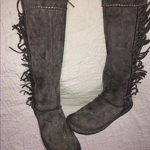 GREY SUEDE TALL UGG BOOTS WITH FRINGE SZ 9